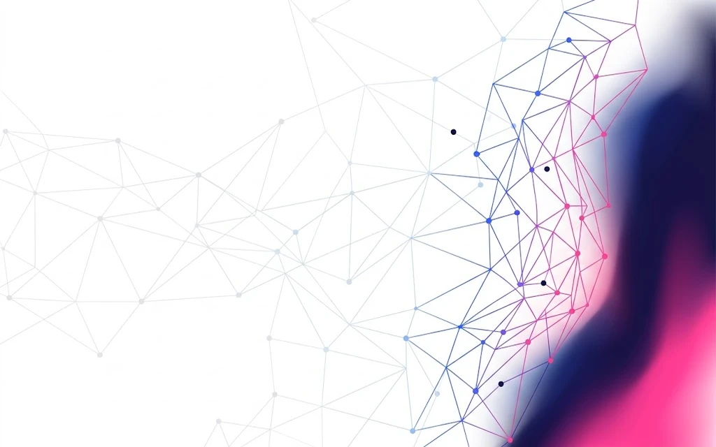 A soft wave of navy and pink light pressing into a network from the right, bending the lines nearest to it.